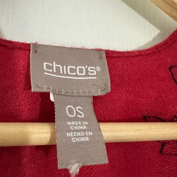 Chico's Womens Open-Front Ruana Red Black Paisley Jacquard Wrap Shawl Poncho OS - Picture 4 of 5